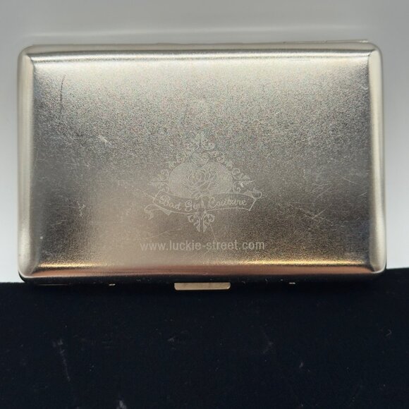 Vtg Bad Girl Couture Silver Metal Business Credit Card Case Woman "Take Charge" - Picture 2 of 8